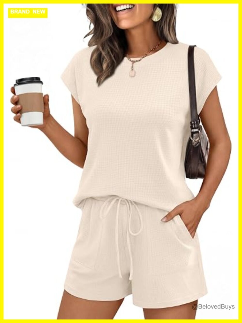 Waffle Knit 2 Piece Short Set Lounge Outfits Travel Beach Vacation Summer
